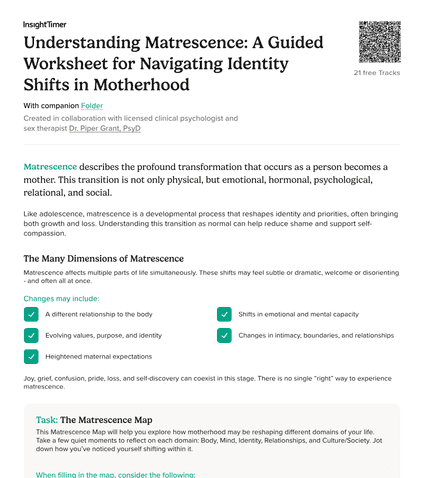 Understanding Matrescence: A Guided Worksheet for Navigating Identity Shifts in Motherhood
